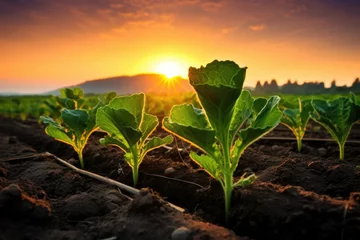 Outdoor-Kissen sprouting watermelon seedlings in a field against the sunrise © Alfazet Chronicles