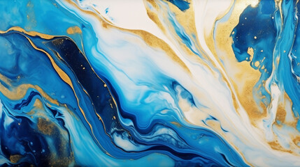 Luxury blue abstract background of marble liquid ink art painting on paper. Image of original artwork watercolor alcohol ink paint on high quality paper texture. Generative AI.