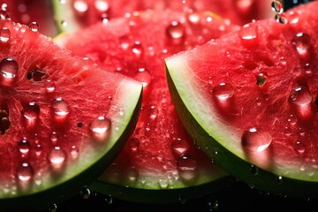 chilled watermelon slices with pool water droplets on them