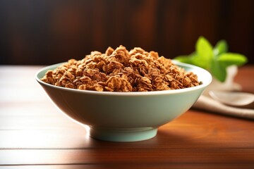 bowl of whole grain cereal lit by morning light