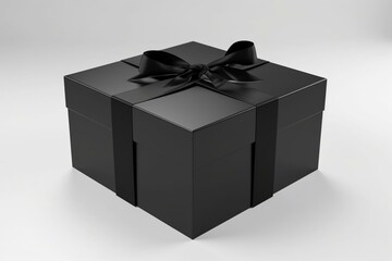 Isolated black gift box with ribbon on white background. 3D rendering. Generative AI