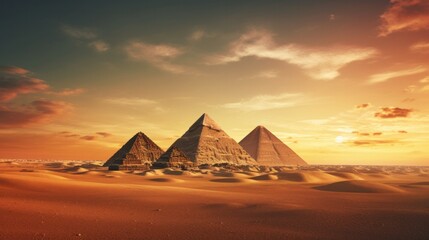 Fototapeta na wymiar Pyramids of Giza at sunset in Egypt.