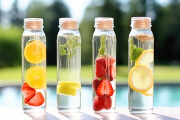 fruit-infused water in transparent bottles