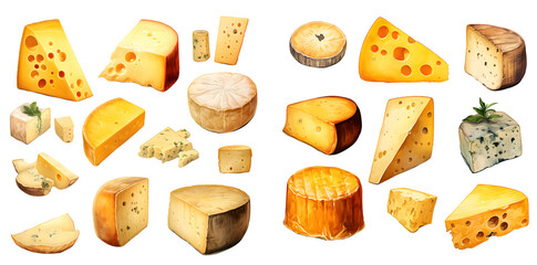 Cheese watercolor  illustration clipart. Generative AI.