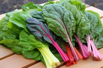 collection of vibrant rainbow chard, steamed