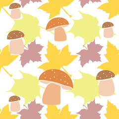Mushrooms. Image на белом и цветном background. Vector. Seamless pattern.