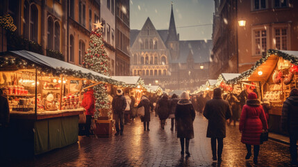 Obraz premium evening christmas market at old town hall square.