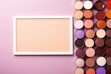 Fototapeta premium top view mockup cosmetic items with on copy-space pastel colored table, generative ai