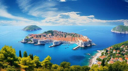 Croatia landscape cityscape Dubrovnik. Dubrovnik cityscape on Adriatic Coast, Croatia. - obrazy, fototapety, plakaty