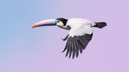 Fototapeta premium a bird with a long beak flying through the air with a blue sky in the background. generative ai