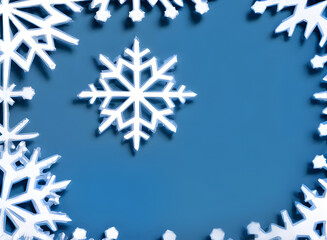 Snowflakes painted background papercut duotone palette.