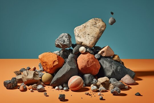 A cluster of space rocks against a plain backdrop. Generative AI