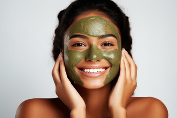 Young Indian woman applying natural avocado mask to her face