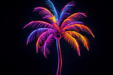 palm tree neon sign, modern glowing design, colorful design trend. summer and tropics. bright violet and pink branches.
