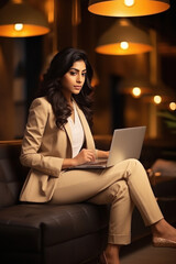 Indian young business woman using laptop