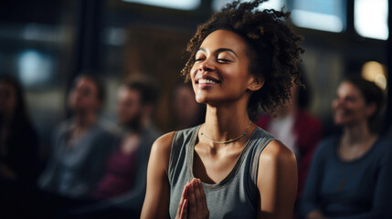 Tranquil Yoga Session: Inner Peace Through Laughter and Movement - obrazy, fototapety, plakaty