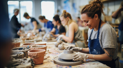 Artists mold unique creations in an inclusive pottery workshop.