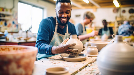Collaborative Pottery Workshop: Inclusive Artists Mold Unique Creations.