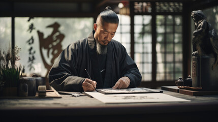 Chinese Calligrapher Crafting Characters with Grace