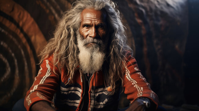 Aboriginal Storyteller with Ancient Rock Art Tales