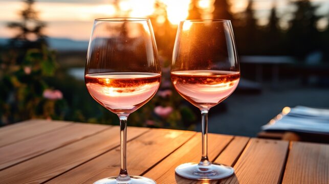 Friends gather for a festive celebration, their rosé wine glasses sparkling as they savor precious moments.
