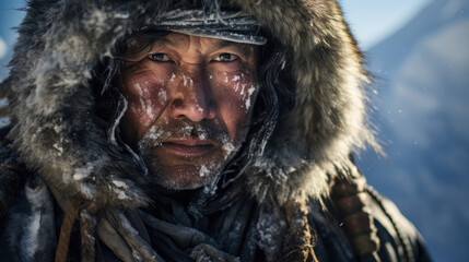 Inuit Fisherman in Frozen Arctic Expanse
