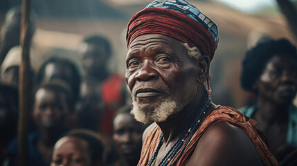 Wise African griot shares ancient stories and wisdom with enraptured audience.