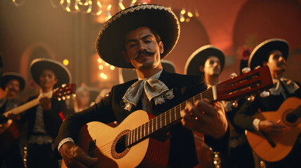 Obraz premium Vibrant Melodies: Mexican Mariachi Band Plays with Spirit and Precision
