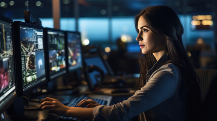 Smart young Indian female IT programmer working on desktop