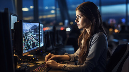 Smart young Indian female IT programmer working on desktop