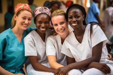 Enfermeras y doctoras de diferentes paises colaborando en paises del tercer mundo. Voluntariado. 