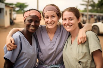 Enfermeras y doctoras de diferentes paises colaborando en paises del tercer mundo. Voluntariado. 