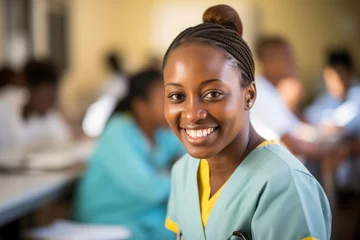 Fotobehang Chica afro americana sonriente estudiante de enfermería. © Carmen Martín J.