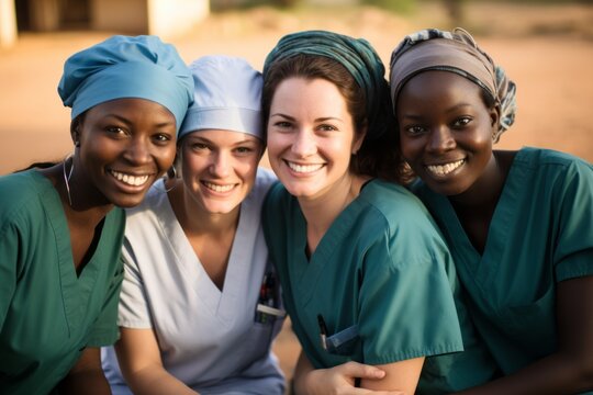 Enfermeras y doctoras de diferentes paises colaborando en paises del tercer mundo. Voluntariado. 