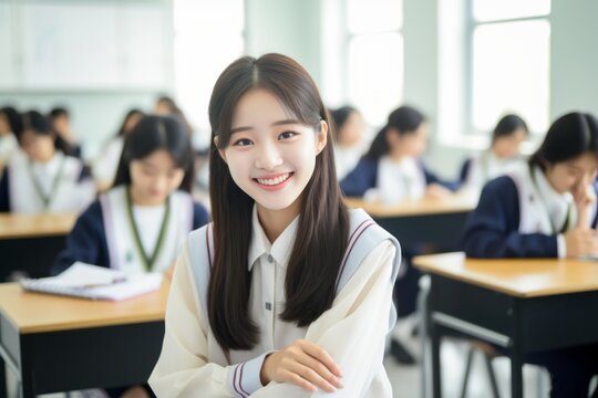 Chica coreana estudiante de medicina en la universidad. 