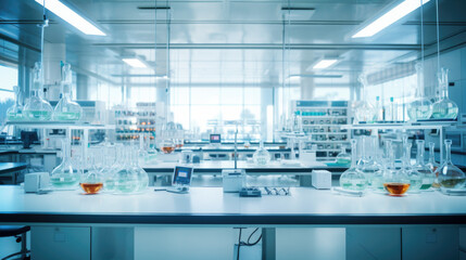 Modern laboratory. Interior of modern research laboratory. Science and technology theme. - obrazy, fototapety, plakaty