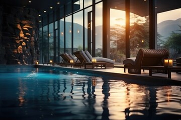 Portrait of a beautiful woman in the SPA complex of an expensive hotel