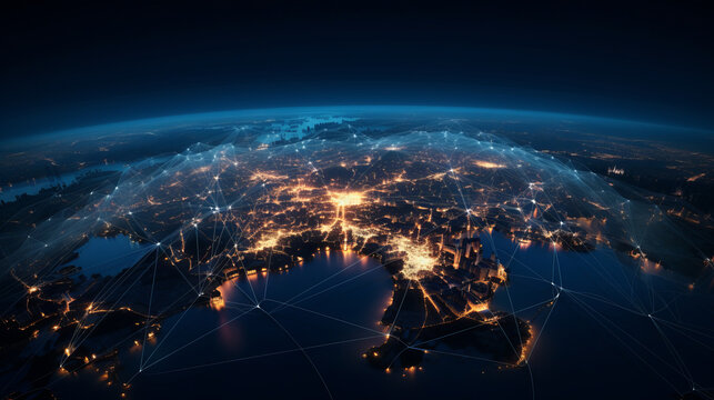 Communication technology for internet business. Global world network view and telecommunication on earth cryptocurrency. Internet Connections