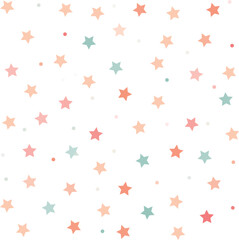 Cute stars seamless pattern, vector, baby confetti falling on white. flying stars glitter vector backdrop.