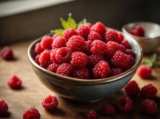 Bowl of fresh juicy raspberries