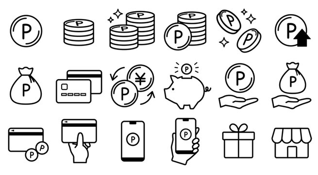 ポイントのアイコンセット_モノクロ_ベクターイラスト