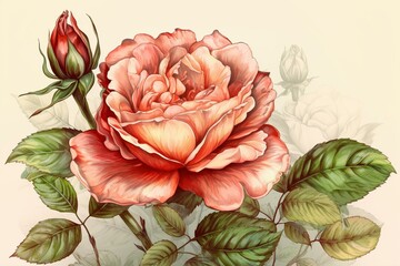 Illustration of a beautiful rose flower. Generative AI