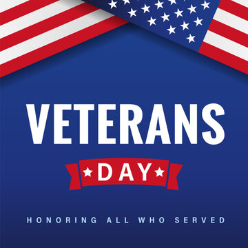 
Veterans Day banner with flag and ribbon. Honoring all who served, the web banner concept for social media stories. Vector illustration