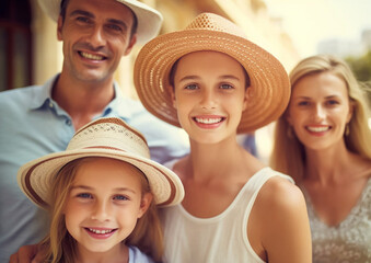 Beautiful happy young family having good time on summer holiday vacation.Macro.AI Generative