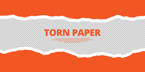 Transparent background torn paper with orange color ripped cut effect blank empty banner or poster vector illustration