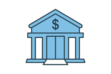 Bank Icon. bank building illustration. Icon related to Real estate. suitable for web site, app, user interfaces, printable etc. Flat line icon style. Simple vector design editable