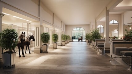 the sleek and stylish design of a horse stable within a contemporary equestrian center. - obrazy, fototapety, plakaty