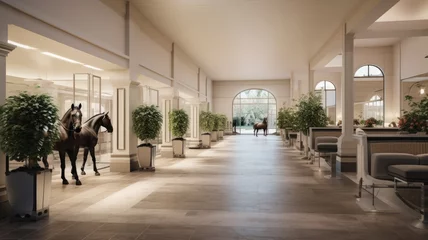 Fotobehang the sleek and stylish design of a horse stable within a contemporary equestrian center. © lililia