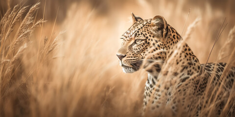 Amazing leopard in the nature habitat. African leopard female in beautiful evening light. Panthera pardus, Wildlife scene. 