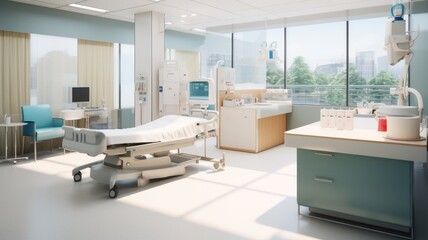 a nurse's desk in a newly constructed hospital building, highlighting efficiency and organization. - obrazy, fototapety, plakaty